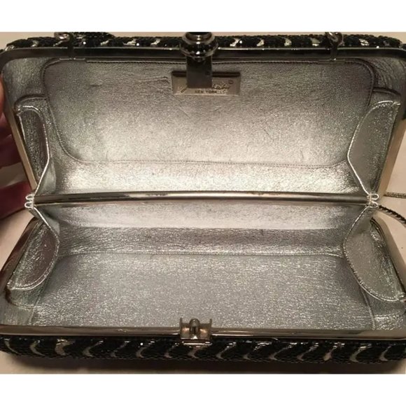 Vintage Judith Leiber Black Swarovski Crystal Minaudière  Judith Leiber Black and Silver Swarovski Crystal Minaudiere Evening Bag Clutch